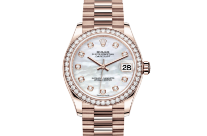 replika Rolex Datejust 31 Oyster 31 mm Everose guld og diamanter Hvid urskive M278285RBR-0005