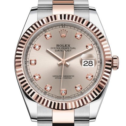 replika Rolex Datejust 41 Oyster 41 mm Oystersteel og Everose-guld Sundust-skive M126331-0007