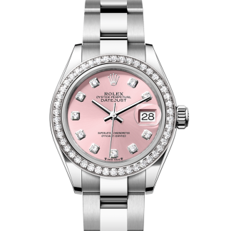 replika Rolex Lady-Datejust Oyster 28 mm Oystersteel hvidguld og diamanter Pink urskive M279384RBR-0004