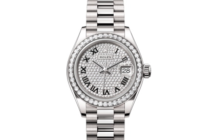 replika Rolex Lady-Datejust Oyster 28 mm hvidguld og diamanter Diamantbelagt urskive M279139RBR-0014