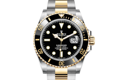 replika Rolex Submariner Date Oyster 41 mm Oystersteel og gult guld Sort urskive M126613LN-0002