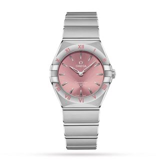 replika Omega Constellation Quartz Steel 28mm Dameur Pink O13110286011001